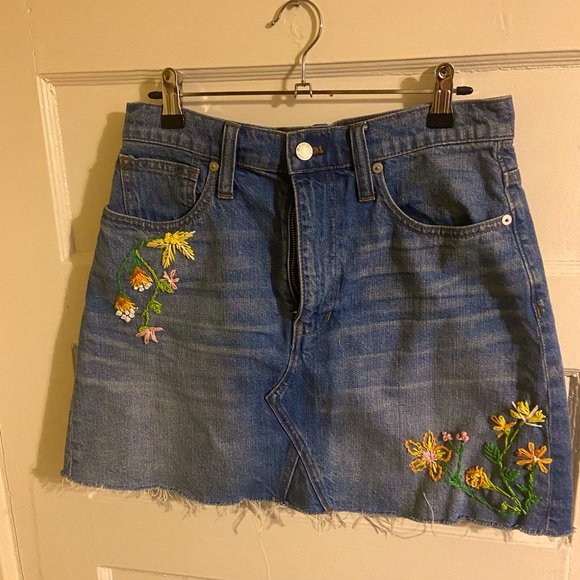 Embroidered Denim Mini Skirt - Picture 1 of 5
